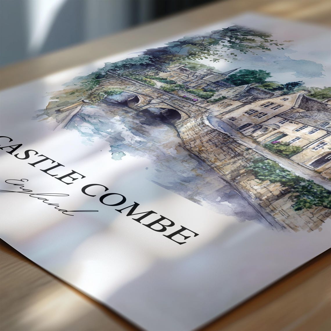 Castle Combe England Cotswold Village Bridge Watercolor Travel Poster - Image 6