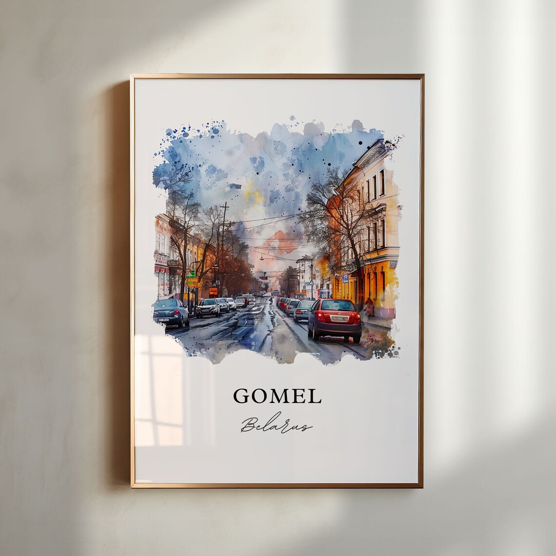 Gomel Belarus Autumn City Street Watercolor Art Travel Poster