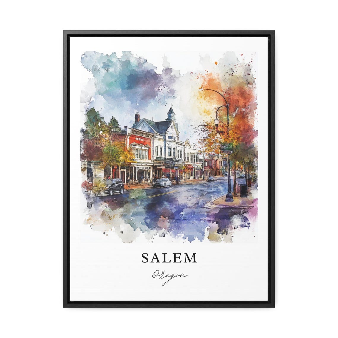 Salem Oregon Historic Downtown Street Watercolor Travel Poster