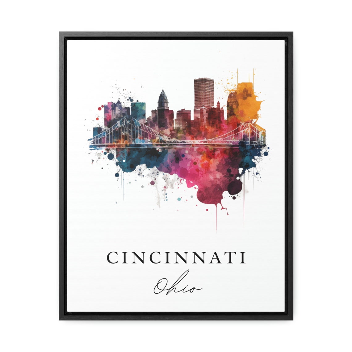 Cincinnati Ohio Skyline Bridge Watercolor City Travel Poster - Image 2
