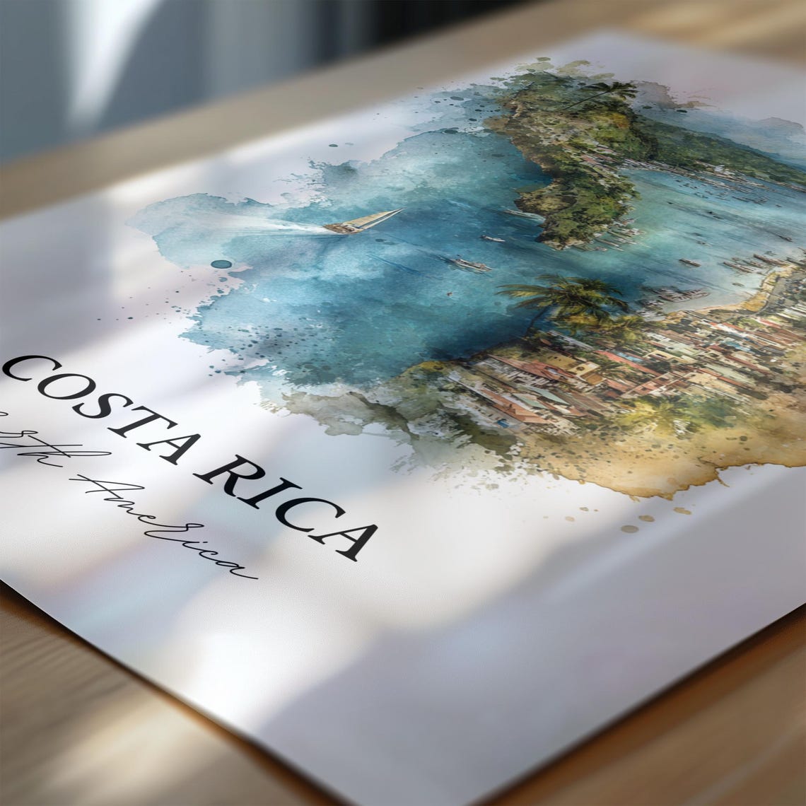 Costa Rica Tropical Coastline Sailboat Bay Watercolor Art Poster - Image 6