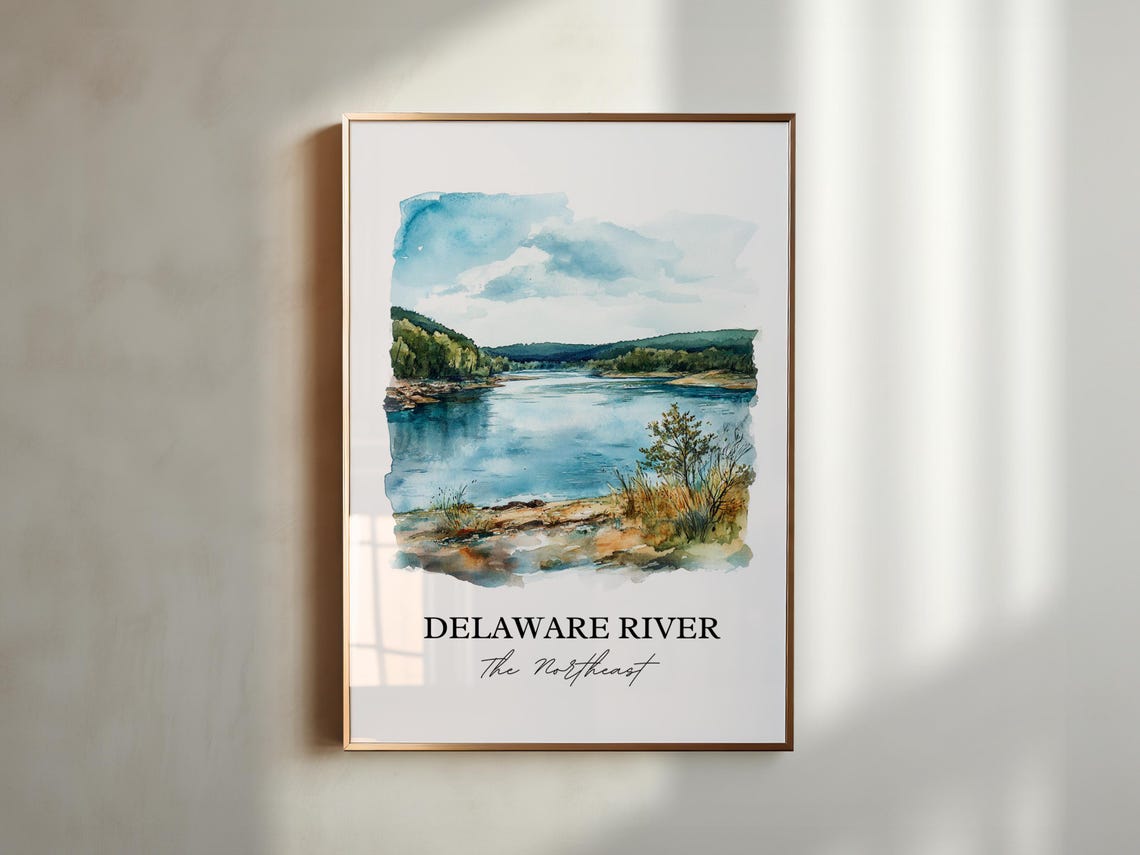 Delaware River The Northeast Rolling Hills Watercolor River Poster - Image 5