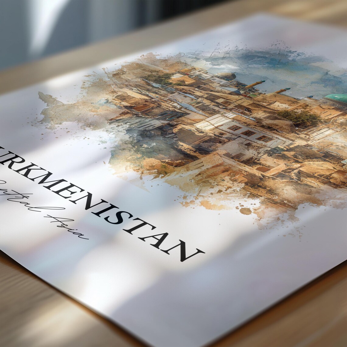 Turkmenistan Central Asia Watercolor Art Desert City Domes Poster - Image 6