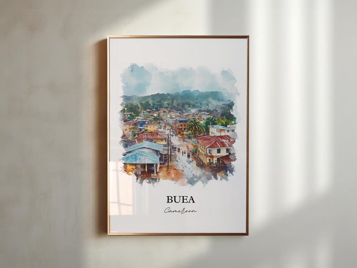 Buea Cameroon Hillside Town Watercolor Scenic Travel Poster Art - Image 6