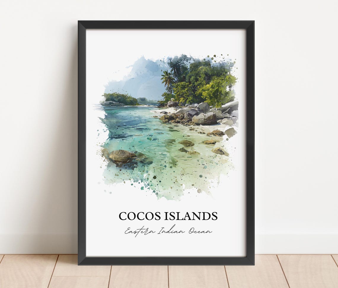 Cocos Islands Eastern Indian Ocean Palm Shore Watercolor Poster - Image 4