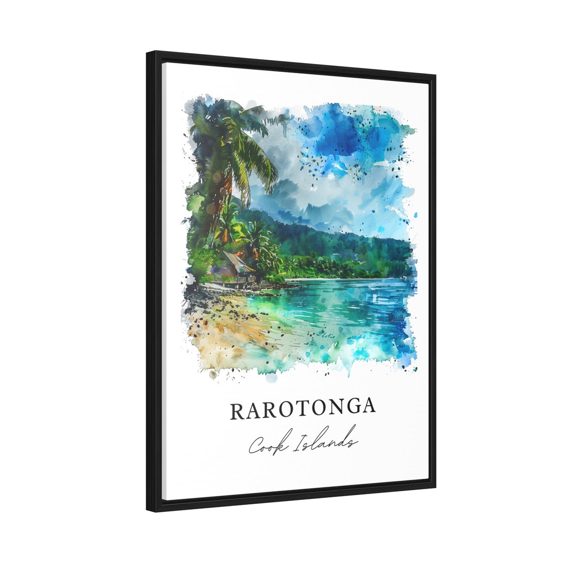 Rarotonga Cook Islands Palm Beach Lagoon Watercolor Art Print - Image 2