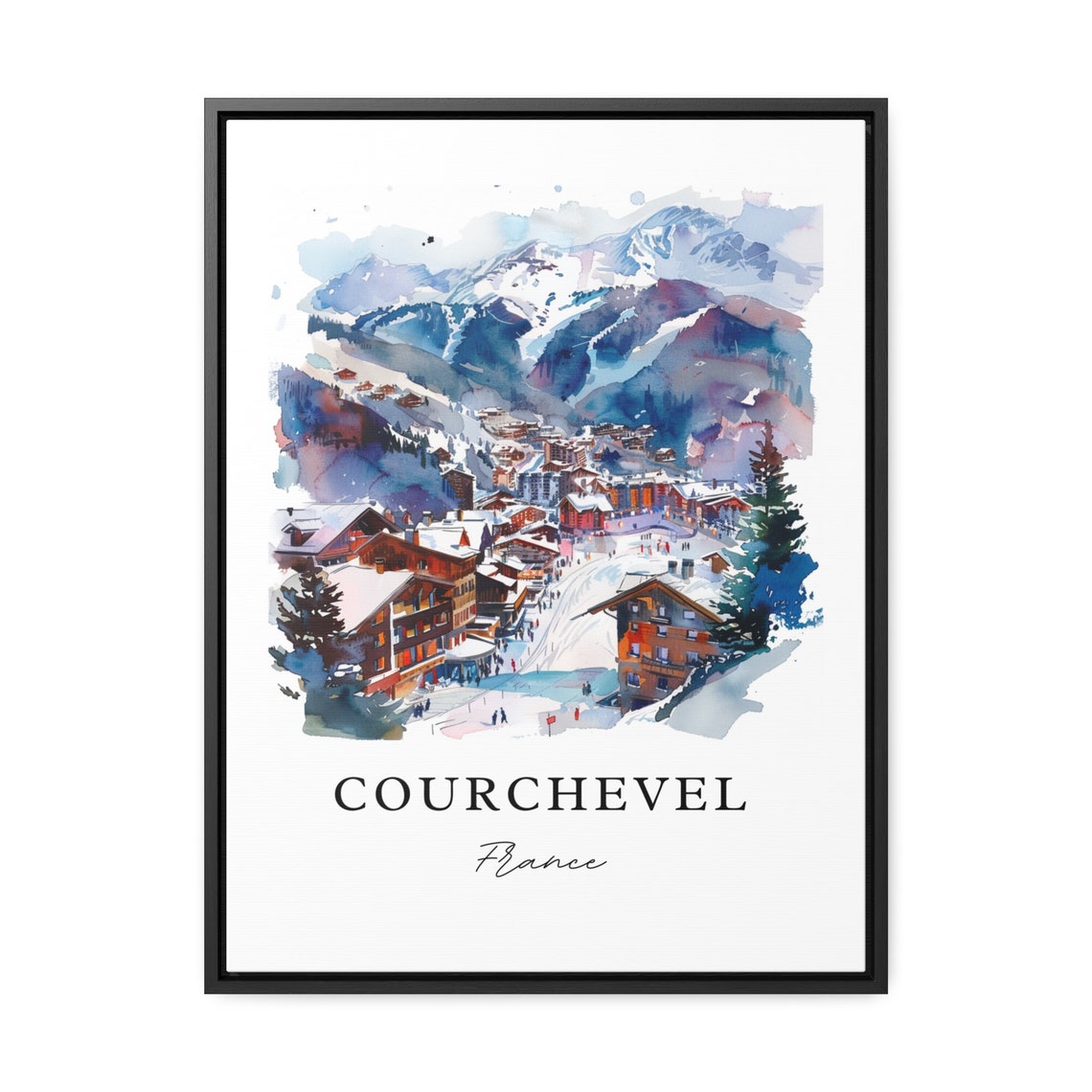 Courchevel France Watercolor Alpine Ski Resort Winter Snow Poster - Image 2