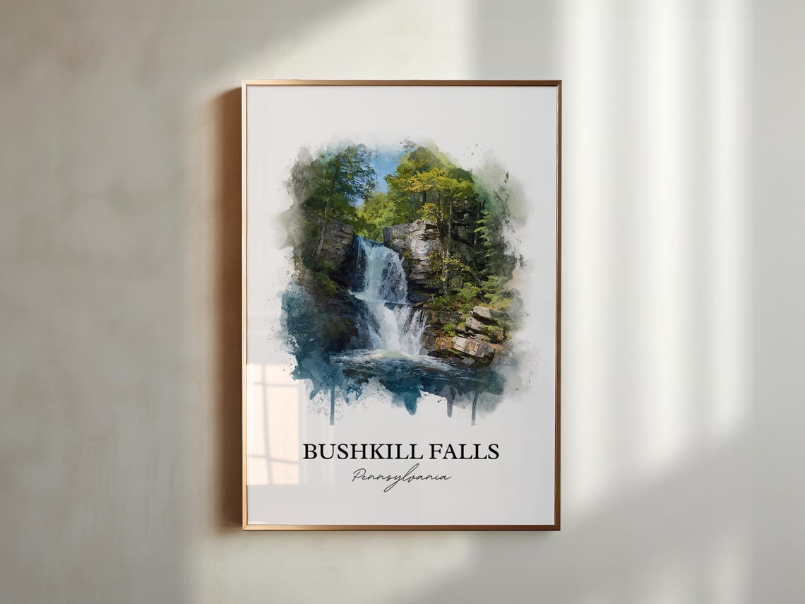 Bushkill Falls Pennsylvania Poconos Waterfall Watercolor Travel Poster - Image 5