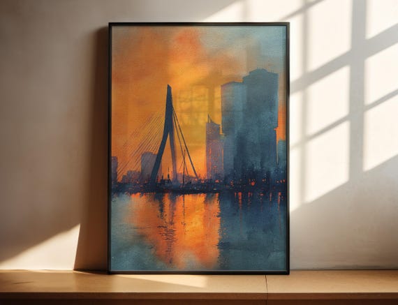 Rotterdam Watercolor Art Travel Print Artwork Netherlands Decor Cityscape Wall