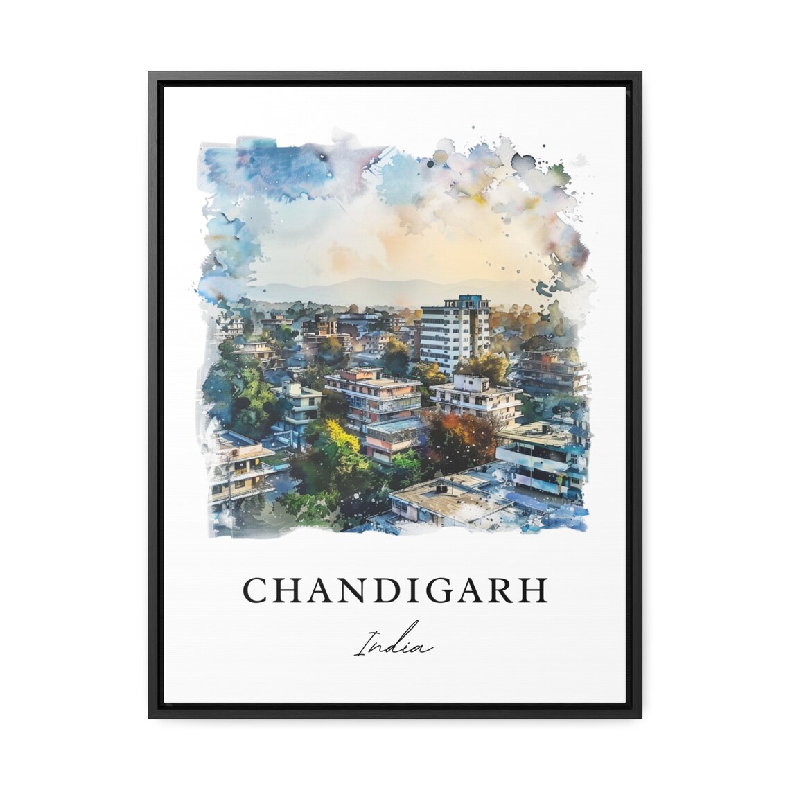 Chandigarh India Modern Green Cityscape Watercolor Travel Poster - Image 3