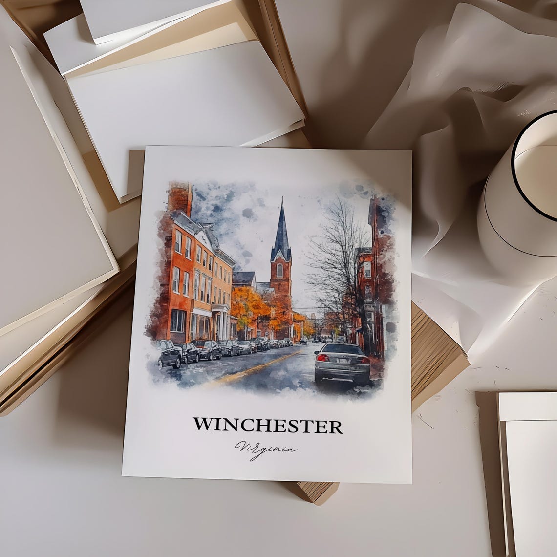 Winchester Virginia Historic Downtown Street Scene Watercolor Poster - Image 2