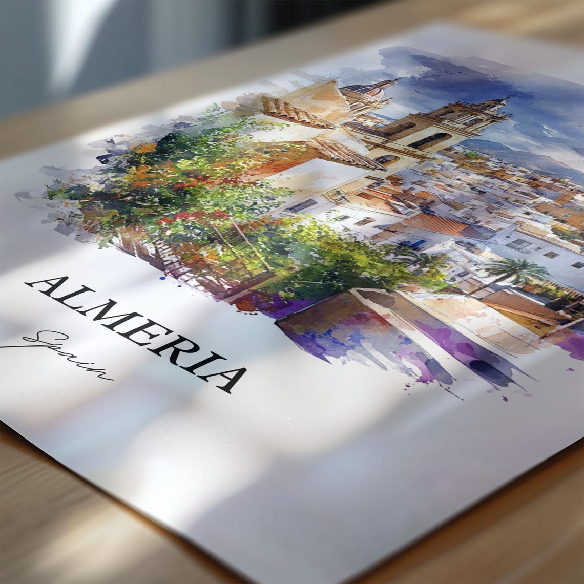 Almeria Spain Cathedral Whitewashed Town Watercolor Travel Poster - Image 6