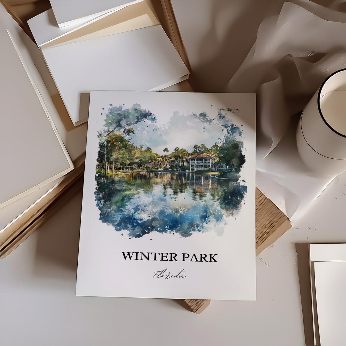 Winter Park Florida Lakeside Historic Homes Watercolor Travel Poster - Image 4