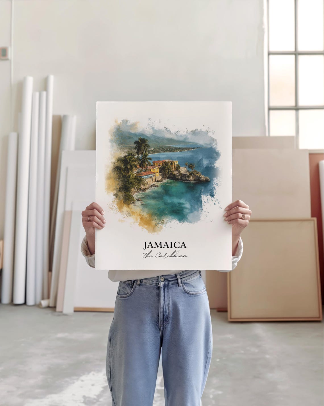 Jamaica Caribbean Tropical Coastline Cliffside Watercolor Poster - Image 5