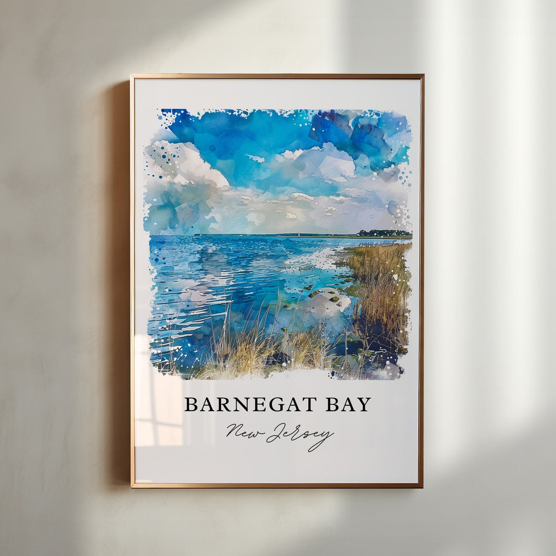 Barnegat Bay New Jersey Watercolor Coastal Bay Scene Art Poster
