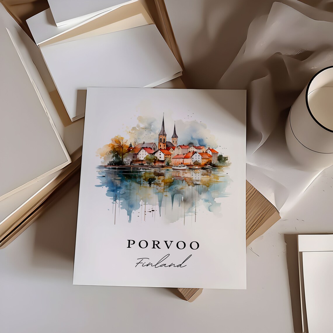 Porvoo Finland Riverside Old Town Church Watercolor Travel Poster - Image 6