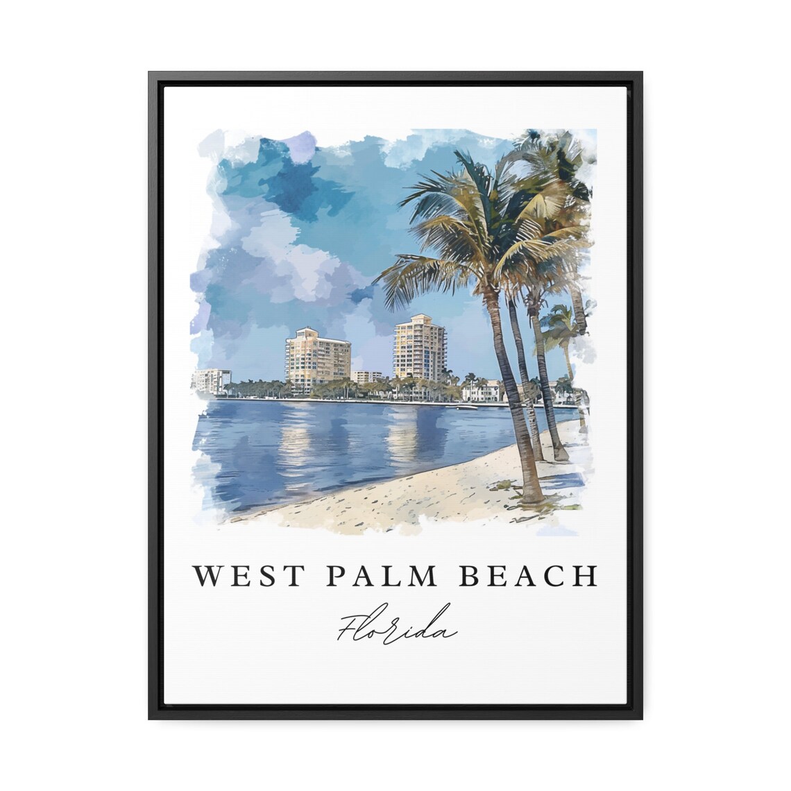 West Palm Beach Florida Palms Skyline Watercolor Travel Poster - Image 2