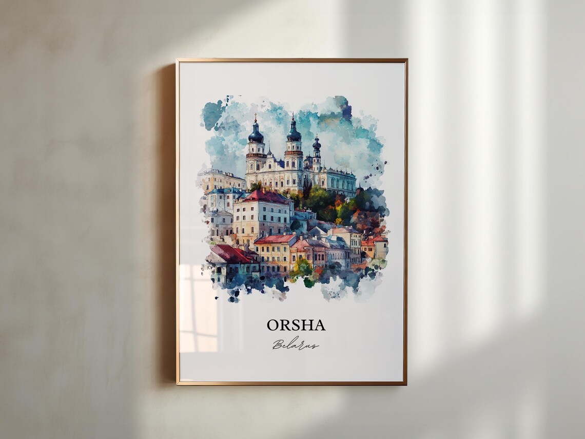 Orsha Belarus Hilltop Church Towers Old Town Watercolor Travel Poster - Image 5