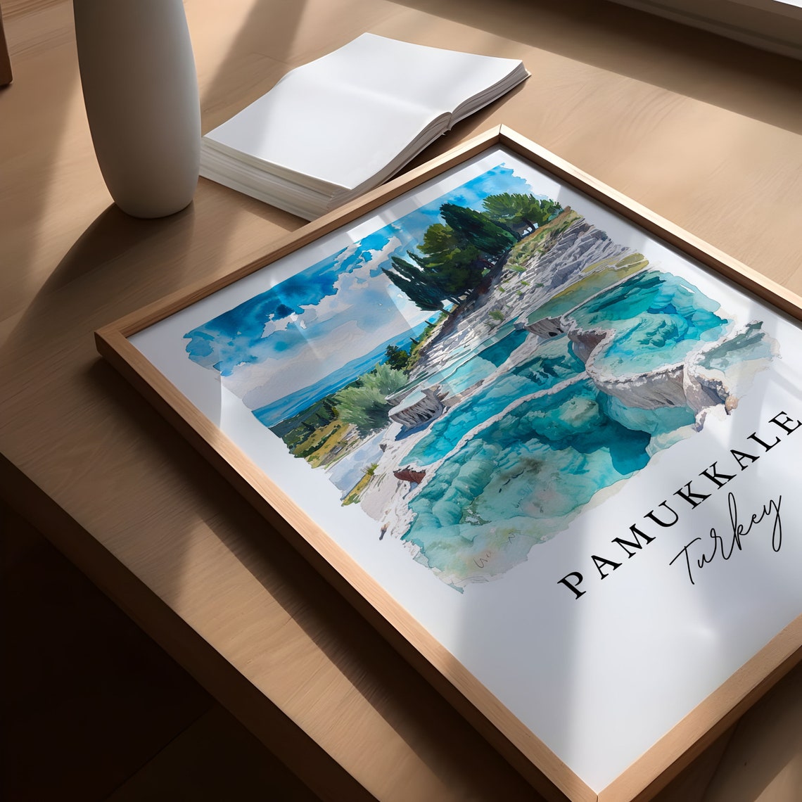 Pamukkale Turkey Watercolor Travertine Terraces Pools Poster - Image 5