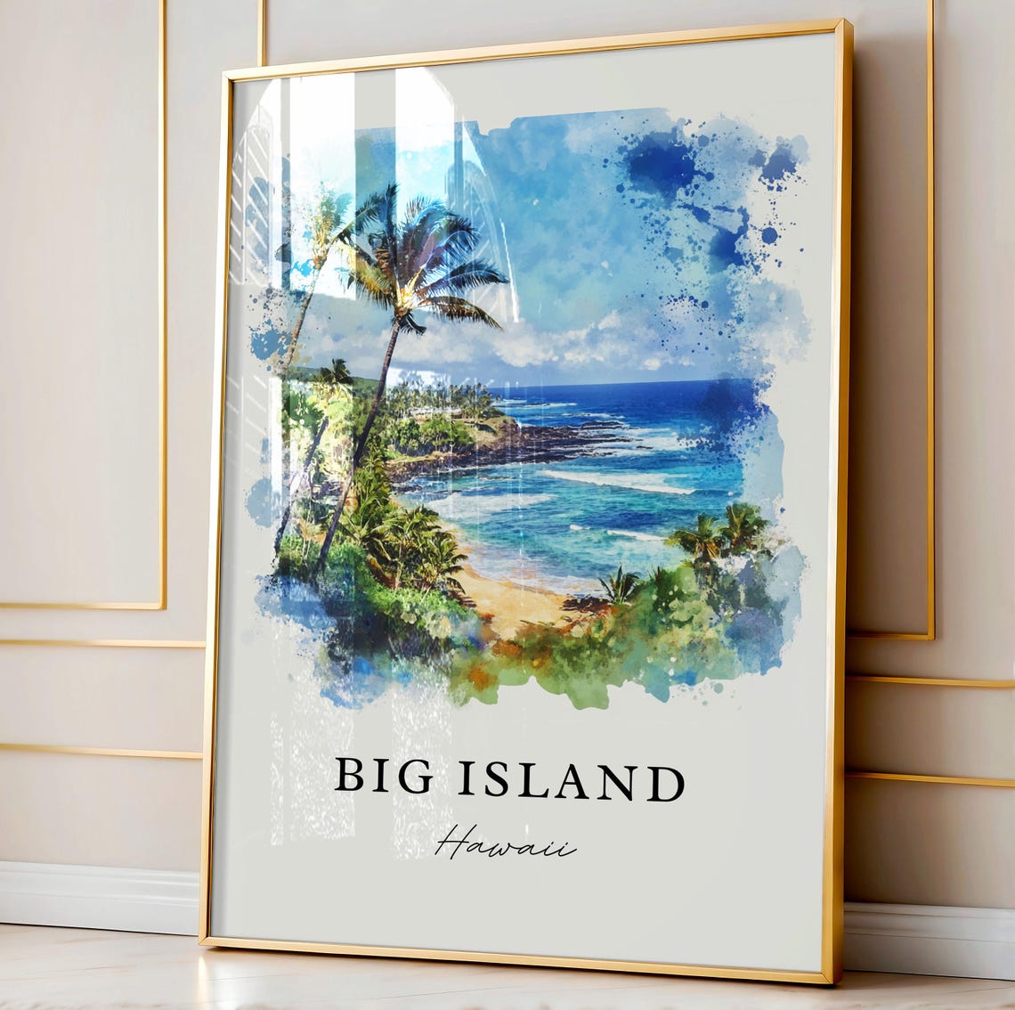 Big Island Hawaii Watercolor Palm Coast Surf Beach Scene Poster - Image 4