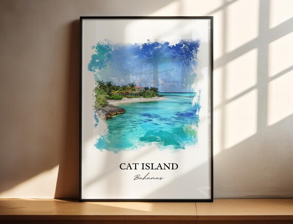Cat Island Bahamas Watercolor Turquoise Shore Beach Art Poster