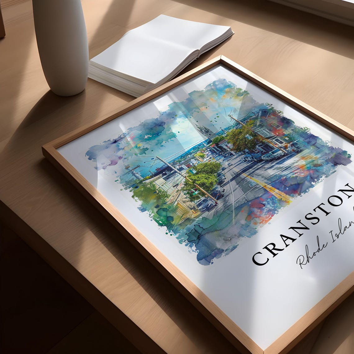 Cranston Rhode Island Downtown Street Watercolor Hometown Poster - Image 5