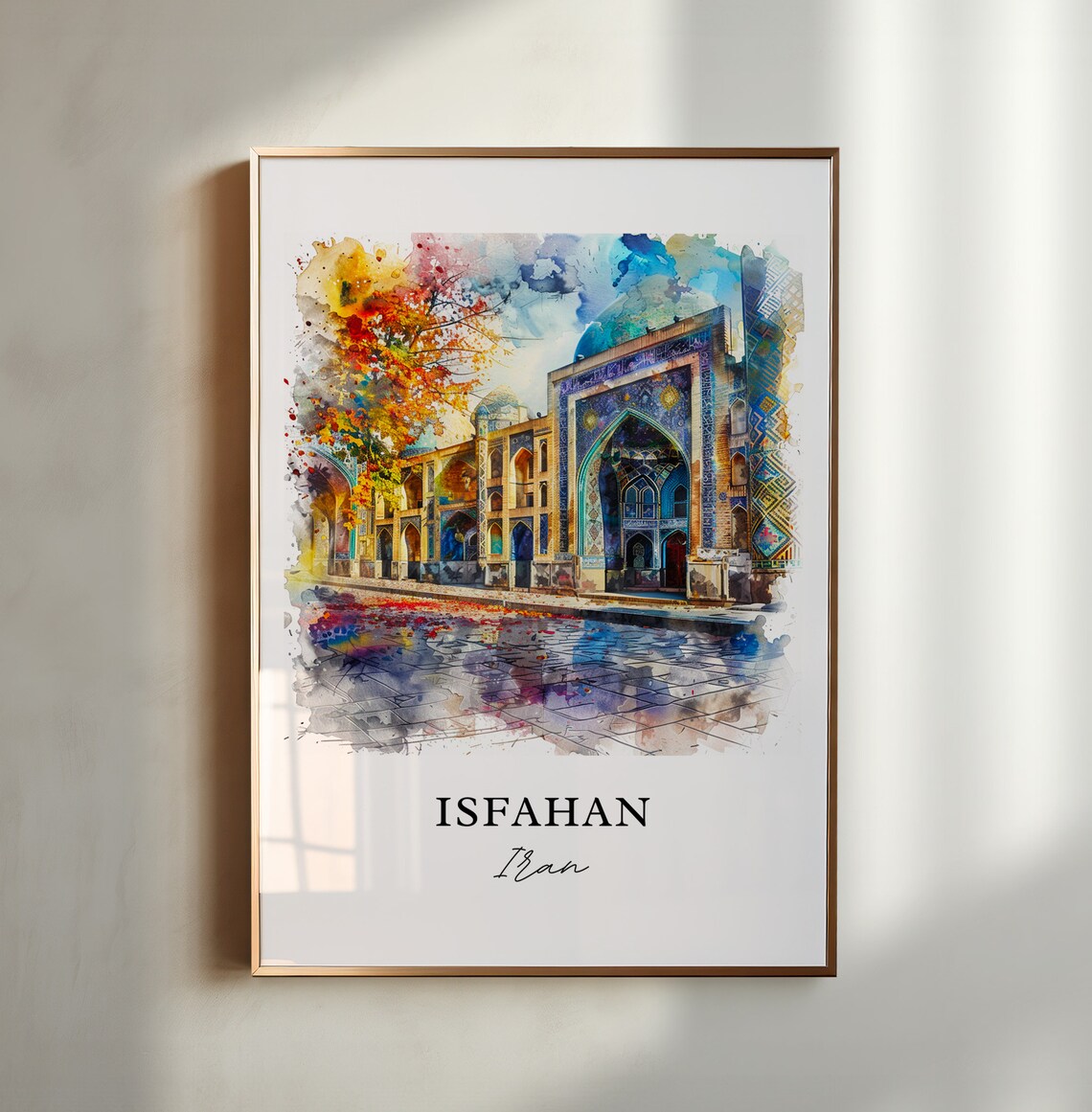 Isfahan Iran Watercolor Persian Tile Mosque Architecture Poster