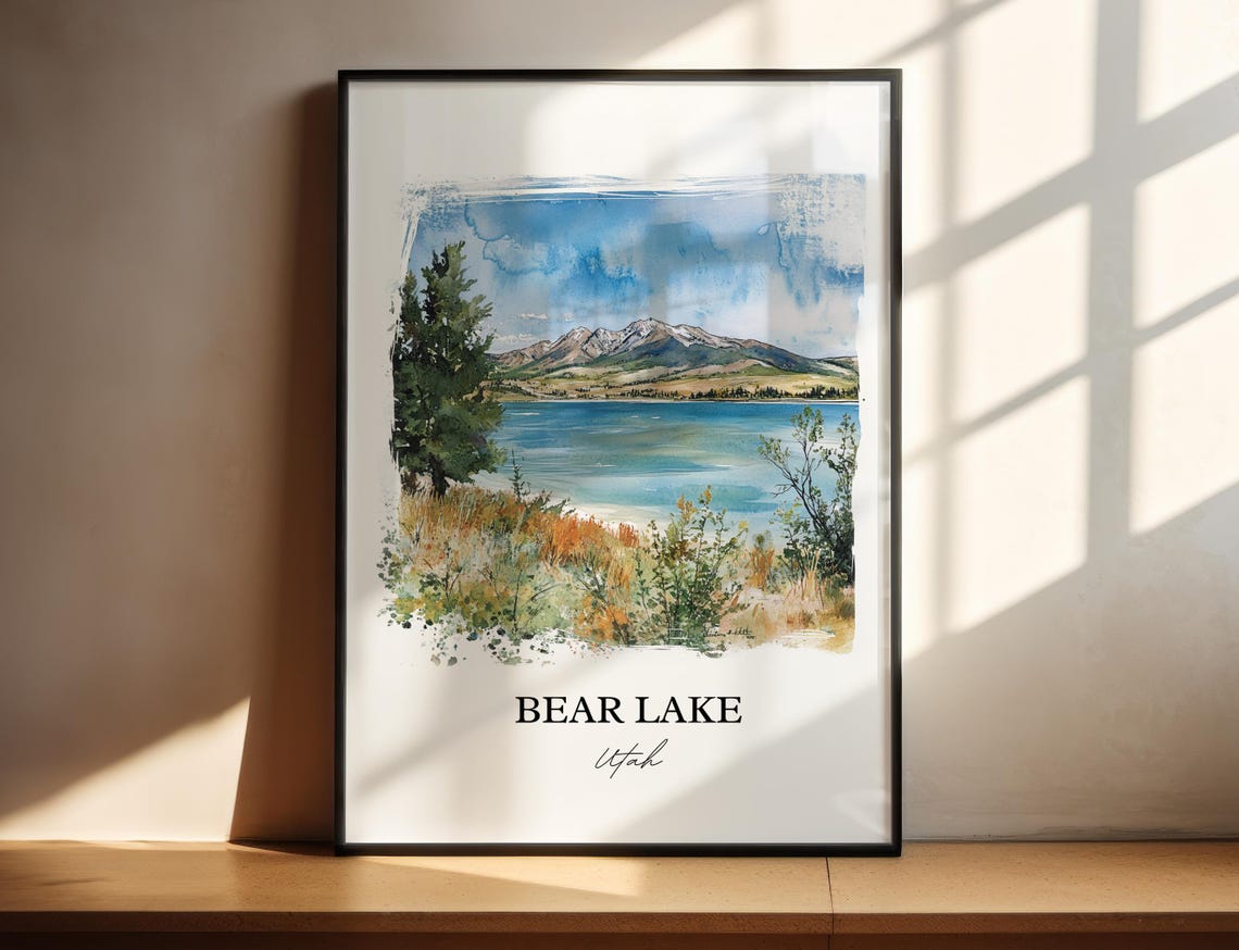 Bear Lake Utah Watercolor Travel Poster, Wall Art Print