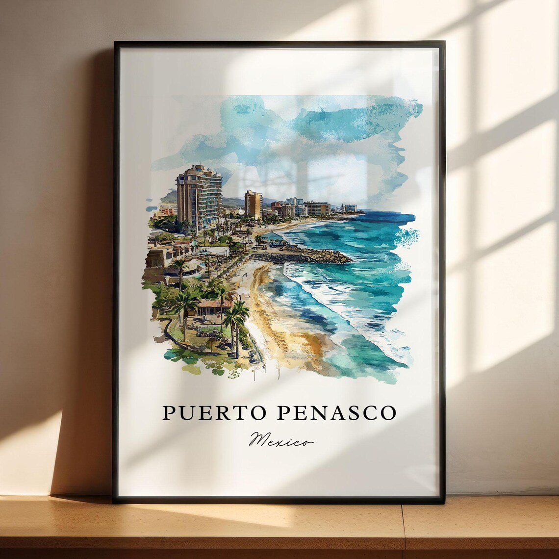 Puerto Penasco Mexico Beach Watercolor Coastal Resort Scenic Poster