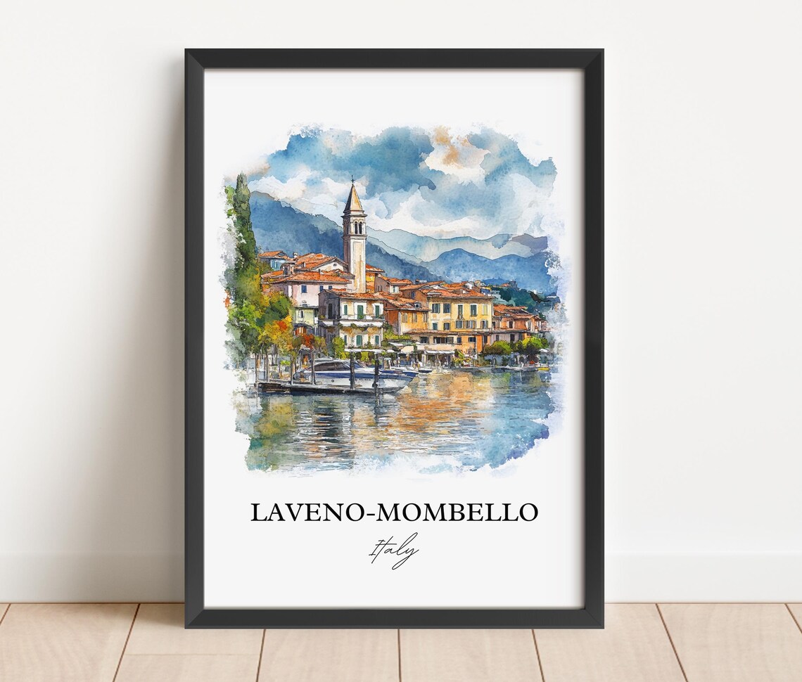 Laveno Mombello Italy Lake Maggiore Watercolor Travel Poster - Image 2