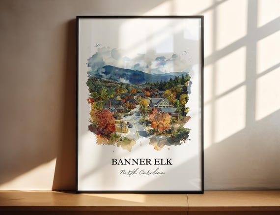 Banner Elk Nc Wall Art Blue Ridge Print North Carolina Watercolor Gift Travel Poster Housewarming