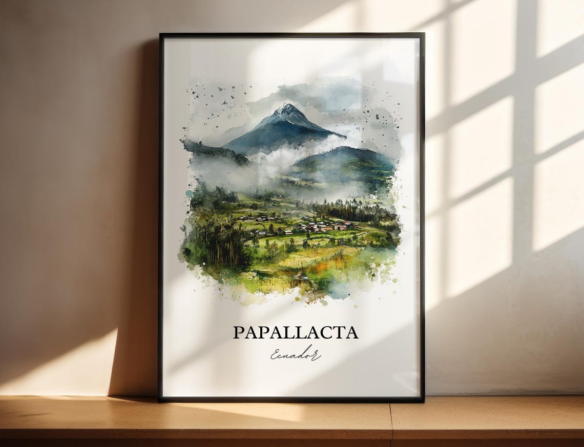 Papallacta Ecuador Green Valley Misty Peak Watercolor Poster