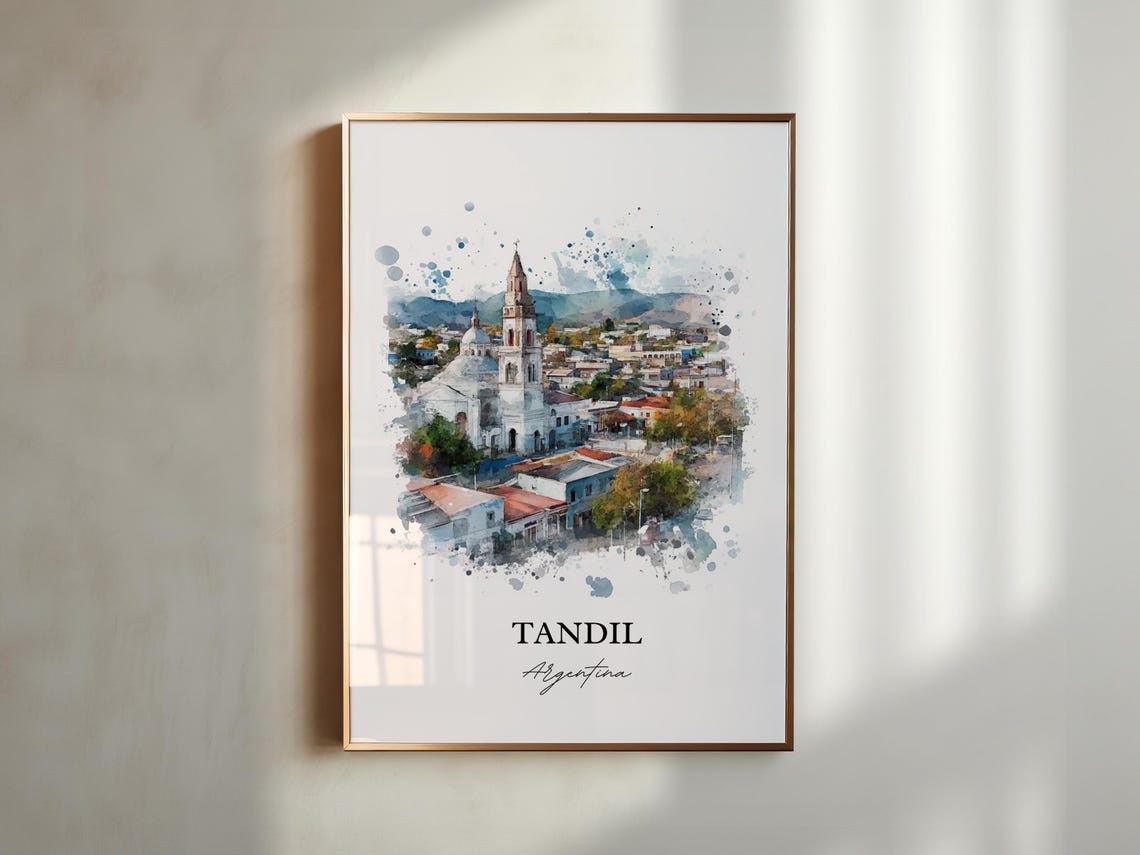 Tandil Argentina Cathedral Watercolor Town Skyline Scene Poster - Image 5