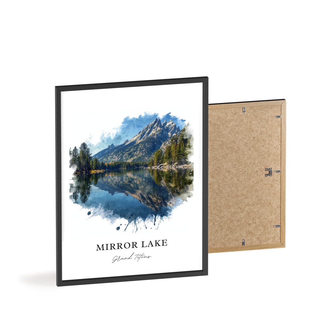 Mirror Lake Grand Tetons Perfect Reflection Watercolor Art Poster - Image 2