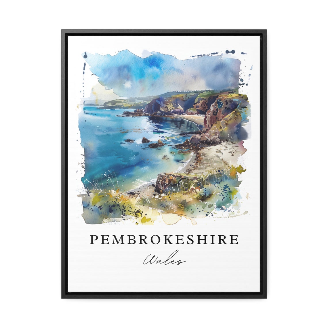 Pembrokeshire Wales Coastal Cliffs Cove Watercolor Travel Poster - Image 2