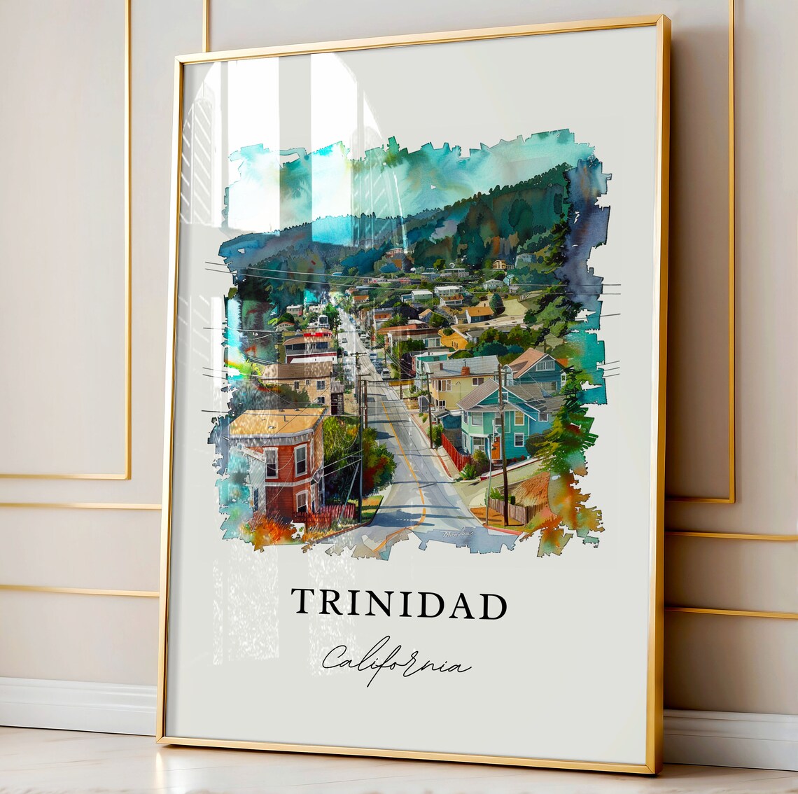 Trinidad California Coastal Town Hills Watercolor Travel Poster - Image 4