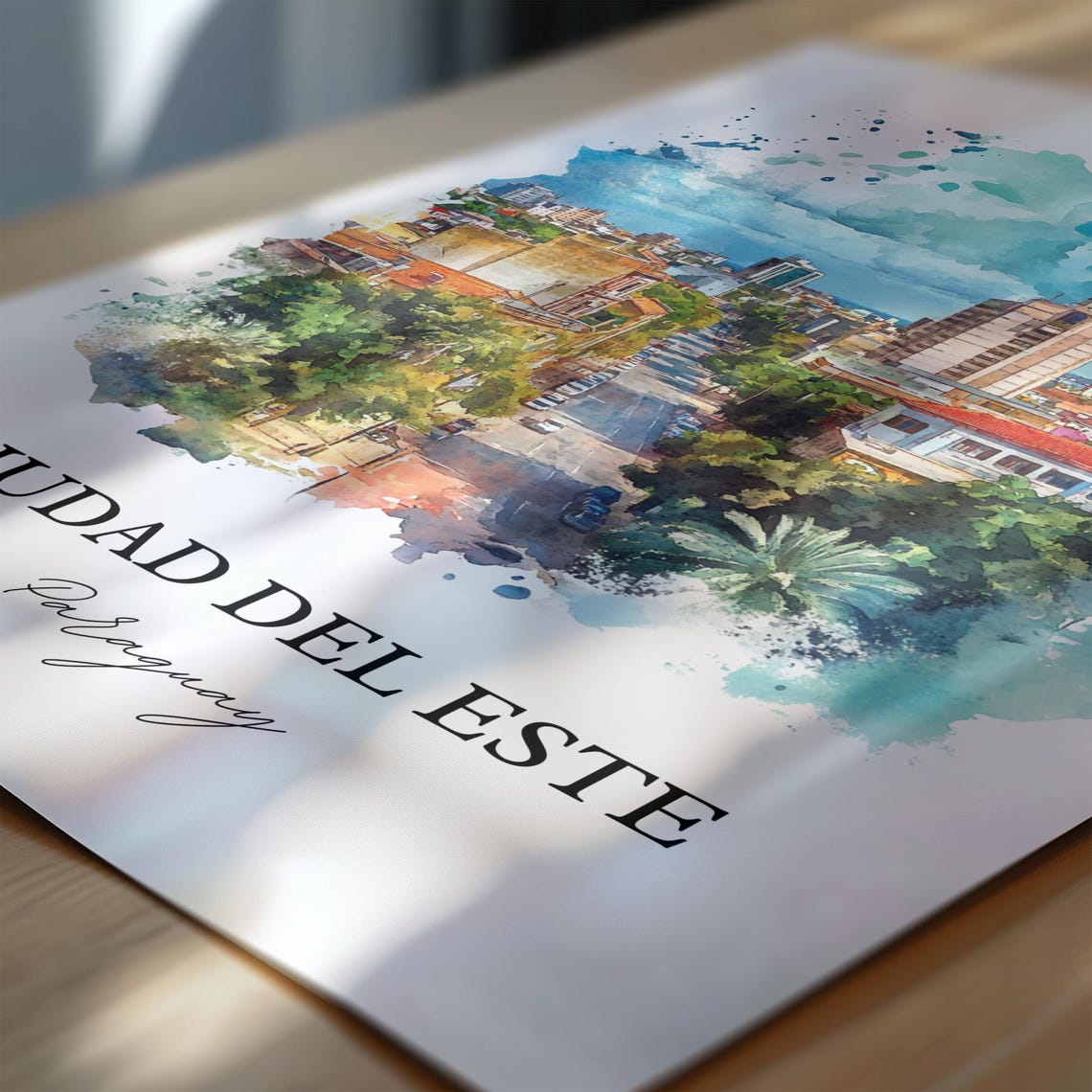 Ciudad del Este Paraguay Watercolor City Avenue Scene Poster - Image 6