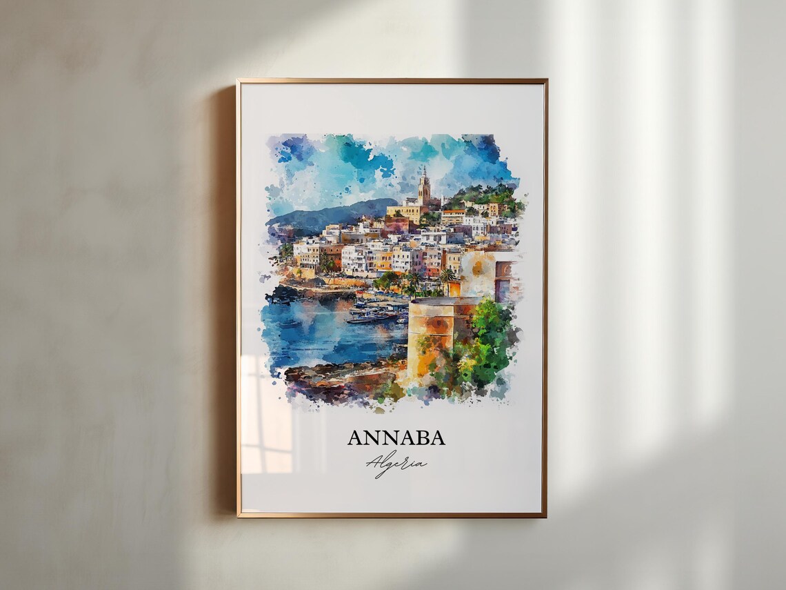 Annaba Algeria Watercolor Harbor Old Town Coastal Travel Poster - Image 6