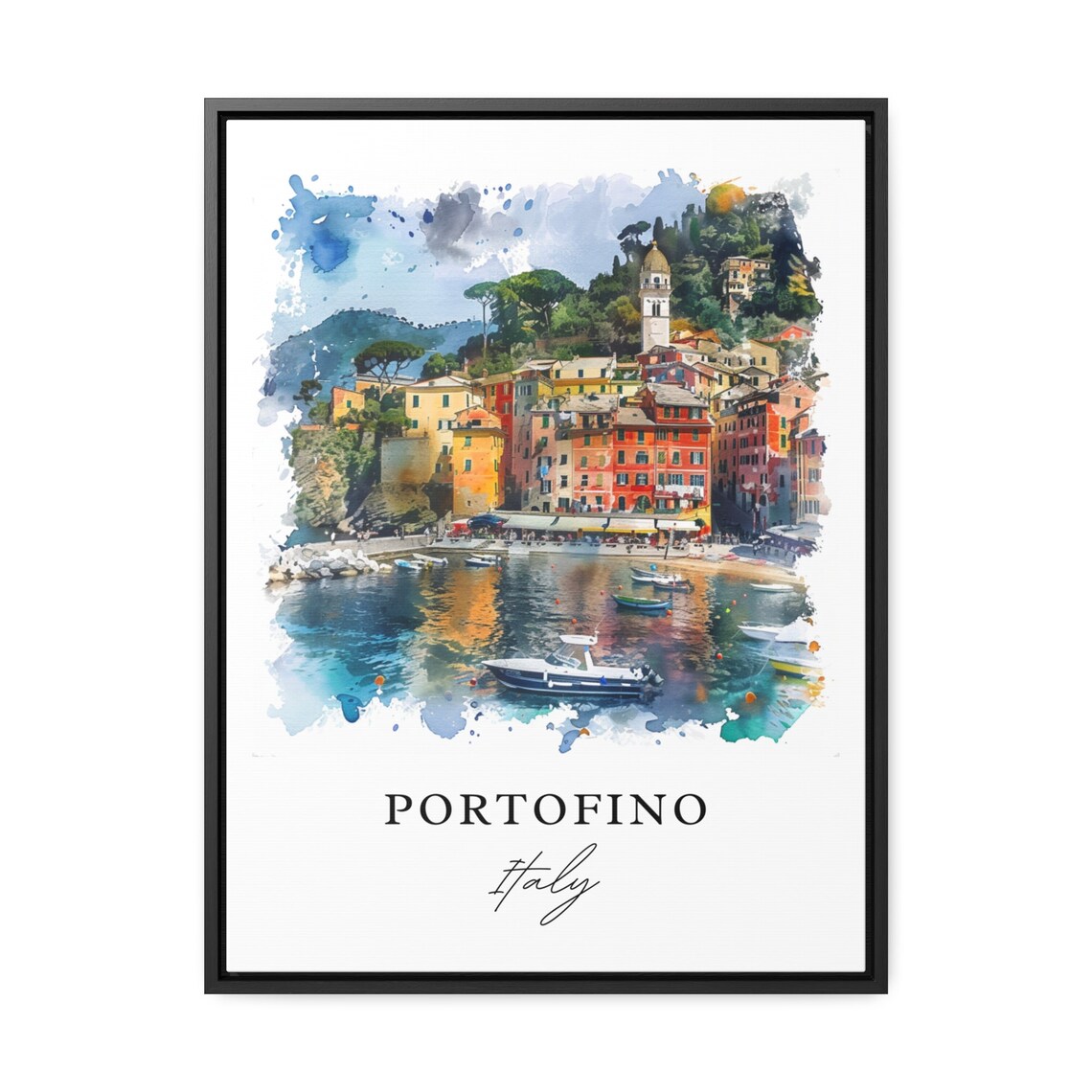 Portofino Italy Harbor Village Boats Watercolor Travel Poster - Image 3