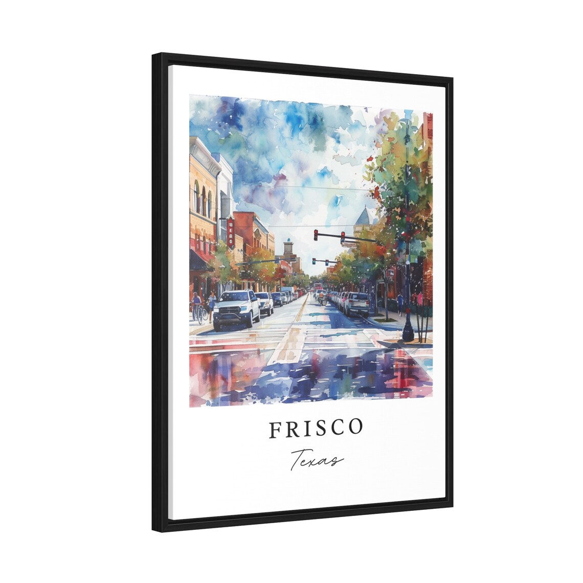 Frisco Texas Watercolor Downtown Street Scene Urban Travel Poster - Image 2