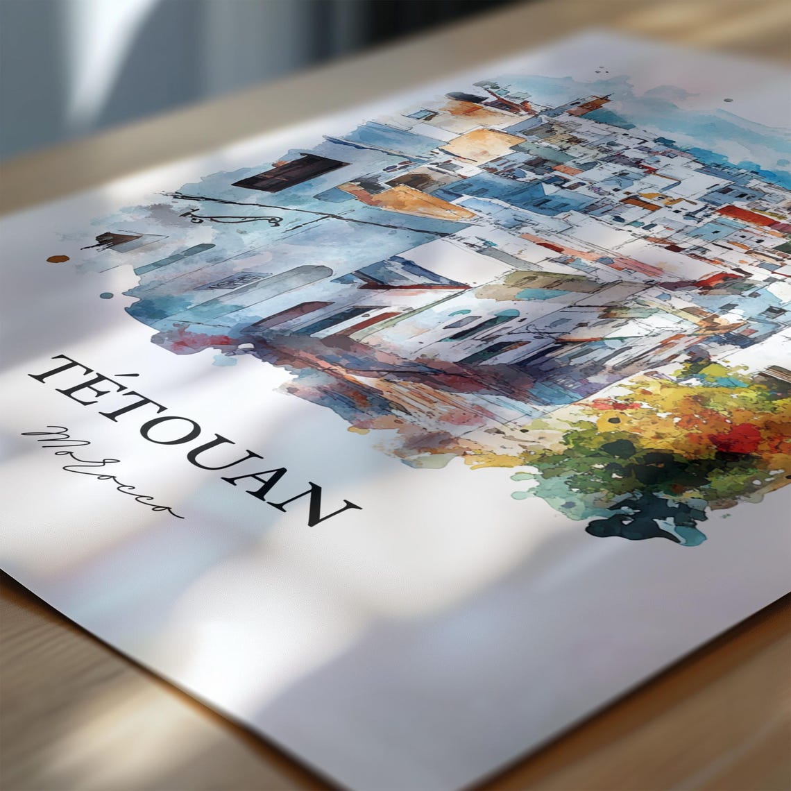 Tetouan Morocco African Watercolor Medina Blue Town Art Poster - Image 7
