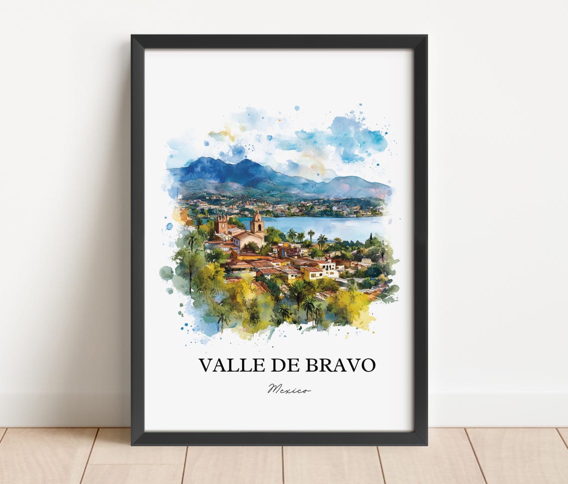 Valle De Bravo Wall Art Lake Avndaro Print Mexico Watercolor Gift Travel Poster Housewarming - Image 2