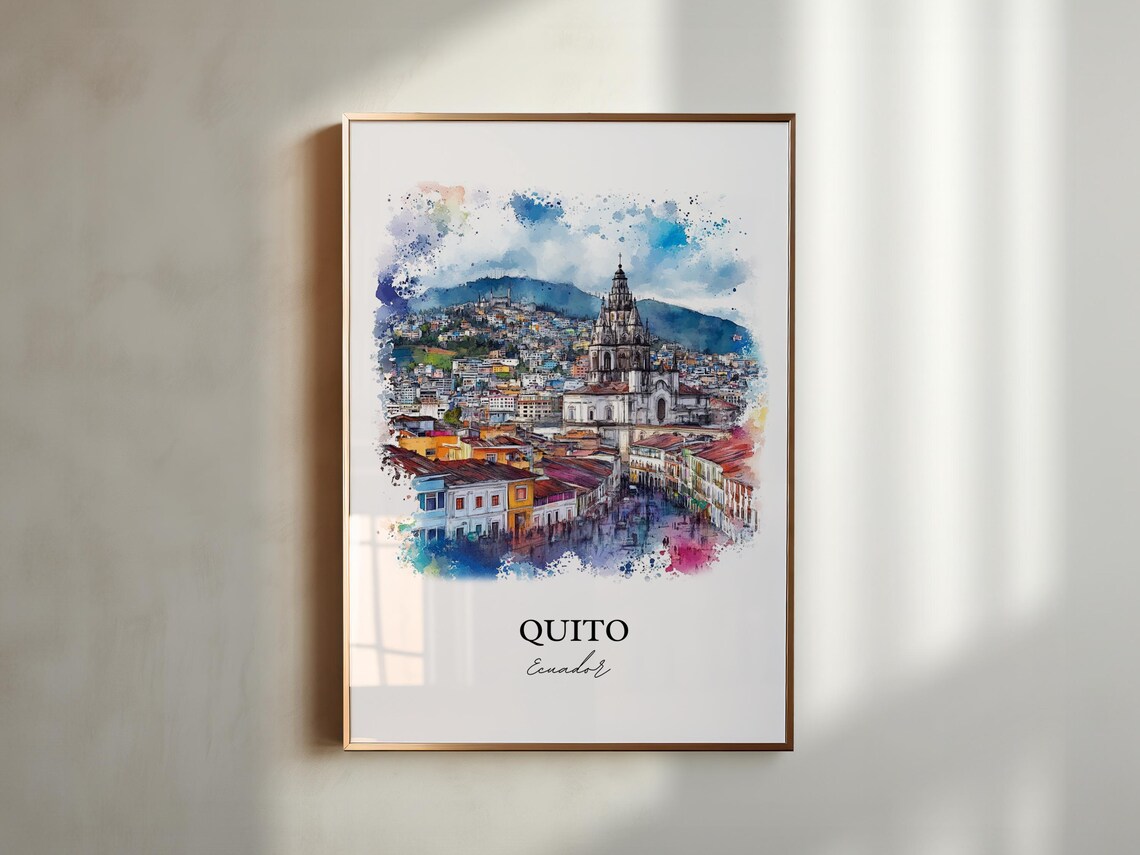 Quito Ecuador Old Town Church Andes Mountain Watercolor Poster - Image 4