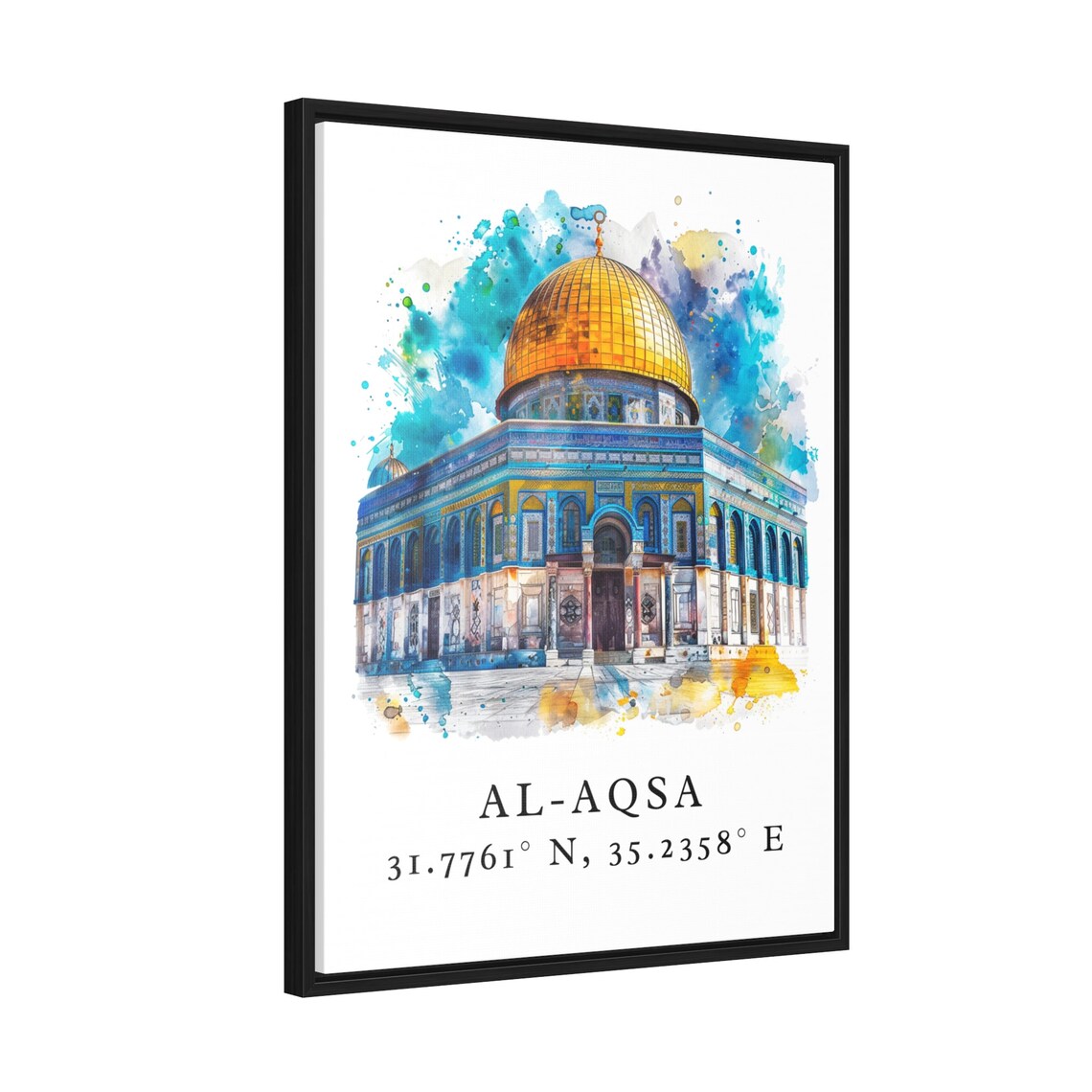 Al Aqsa Mosque Dome Watercolor Jerusalem Coordinates Travel Poster - Image 2
