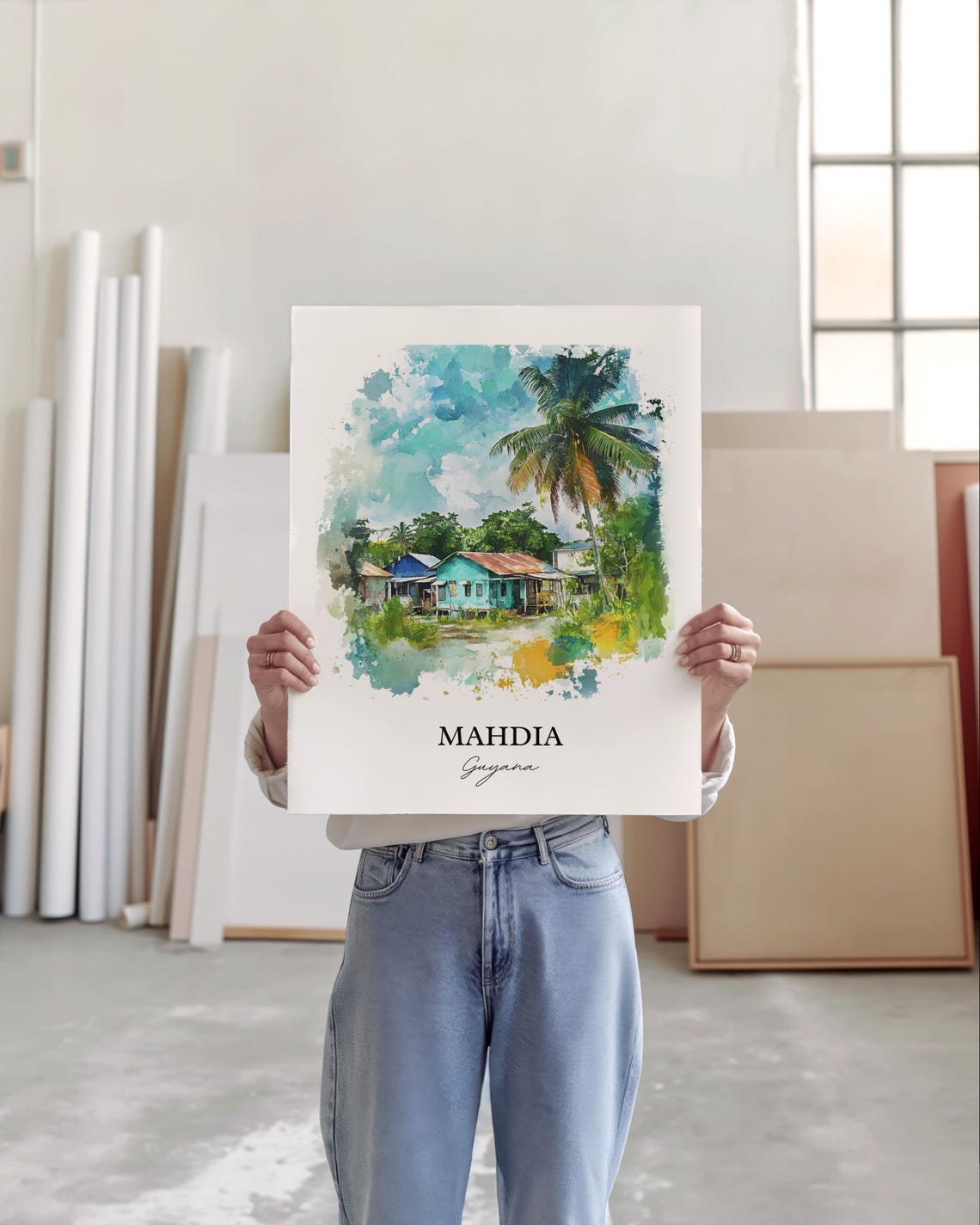 Mahdia Guyana Watercolor Rustic Riverside House Palms Poster - Image 4