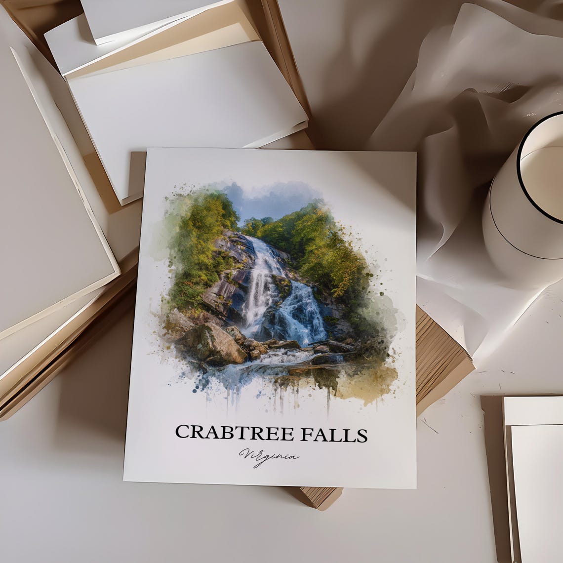 Crabtree Falls Virginia Tall Rock Face Cascade Watercolor Poster - Image 5