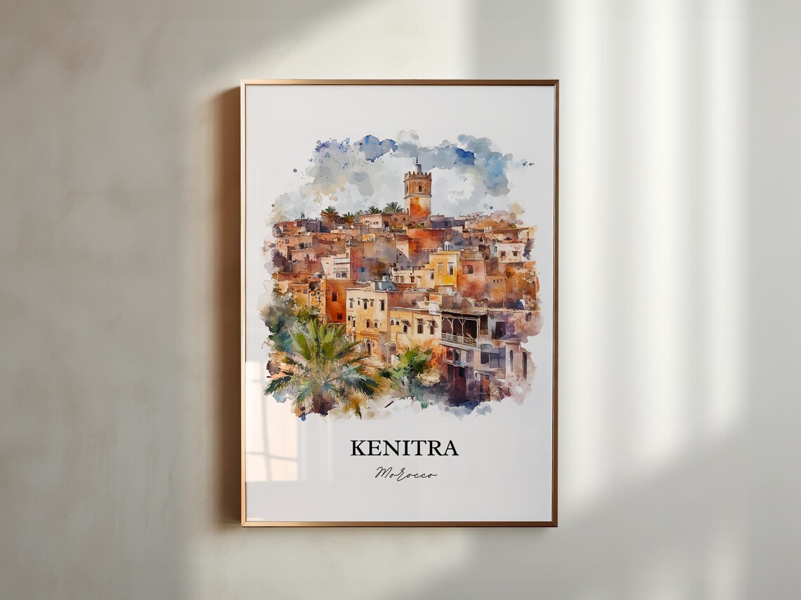 Kenitra Morocco Old Medina Hillside Watercolor Travel Art Poster - Image 6