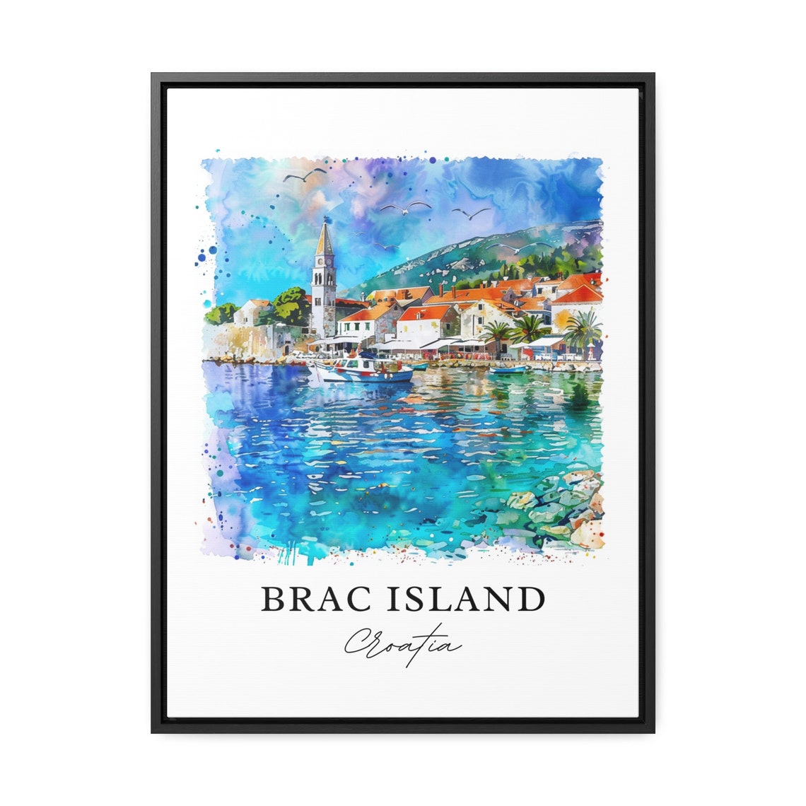 Brac Island Croatia Harbor Bell Tower Watercolor Seaside Poster - Image 3