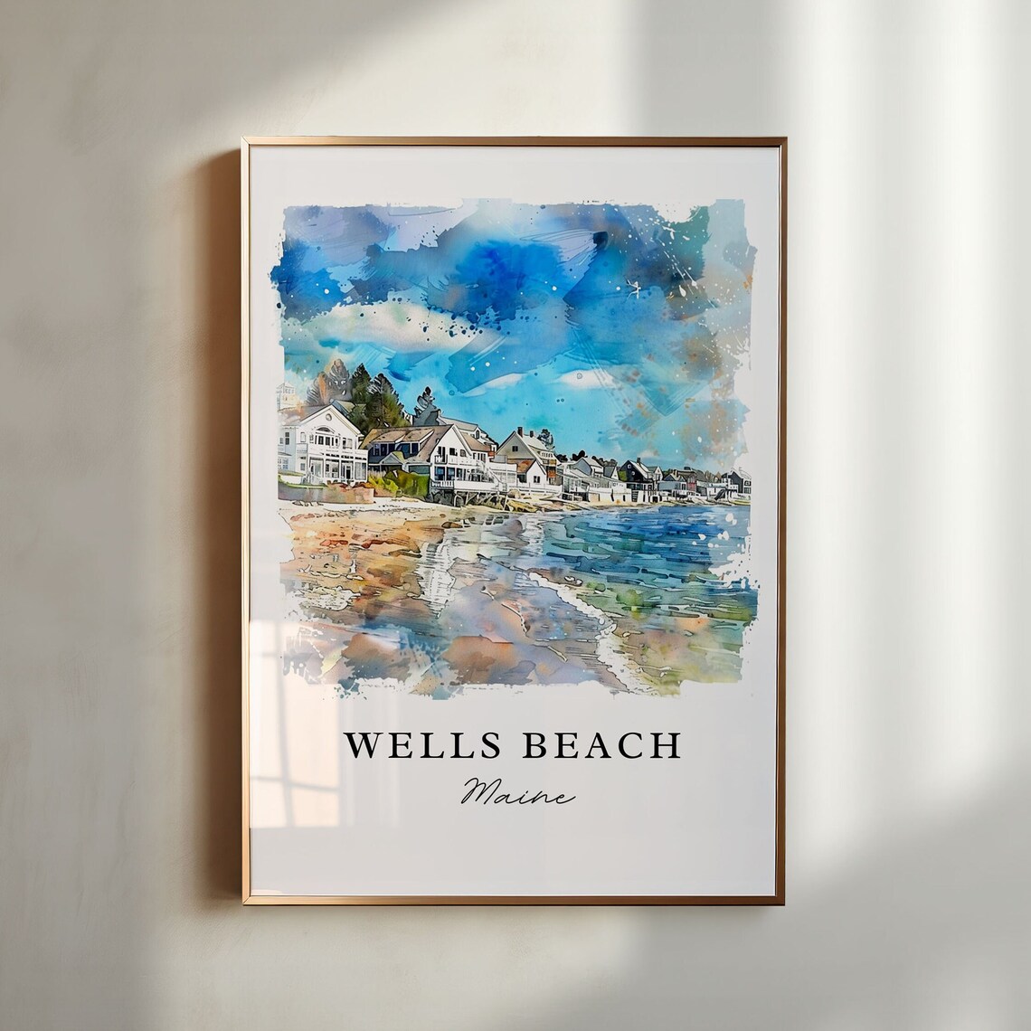 Wells Beach Maine Travel Poster, Beach Wall Art