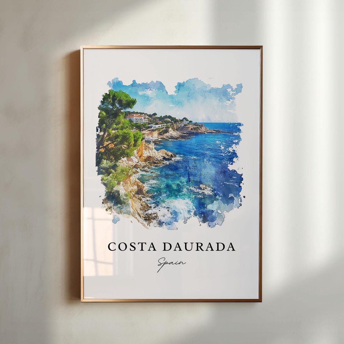 Costa Daurada Spain Catalonia Rocky Coast Watercolor Travel Poster